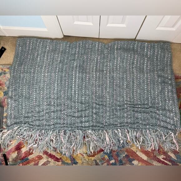 VTG CHURCHILL WEAVERS TURQUOISE GREEN LAVENDER PURPLE WHITE HANDWOVEN THROW - Picture 8 of 16